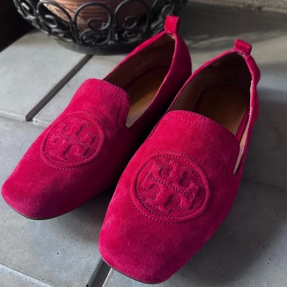 Tory Burch Leigh Red Suede Loafers Flats | Size 6